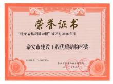 特变7#楼被评为2016年度泰安市冰球突破工程优质结构杯